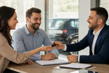 Profissional de despachante auxiliando na transferência de veículo.
